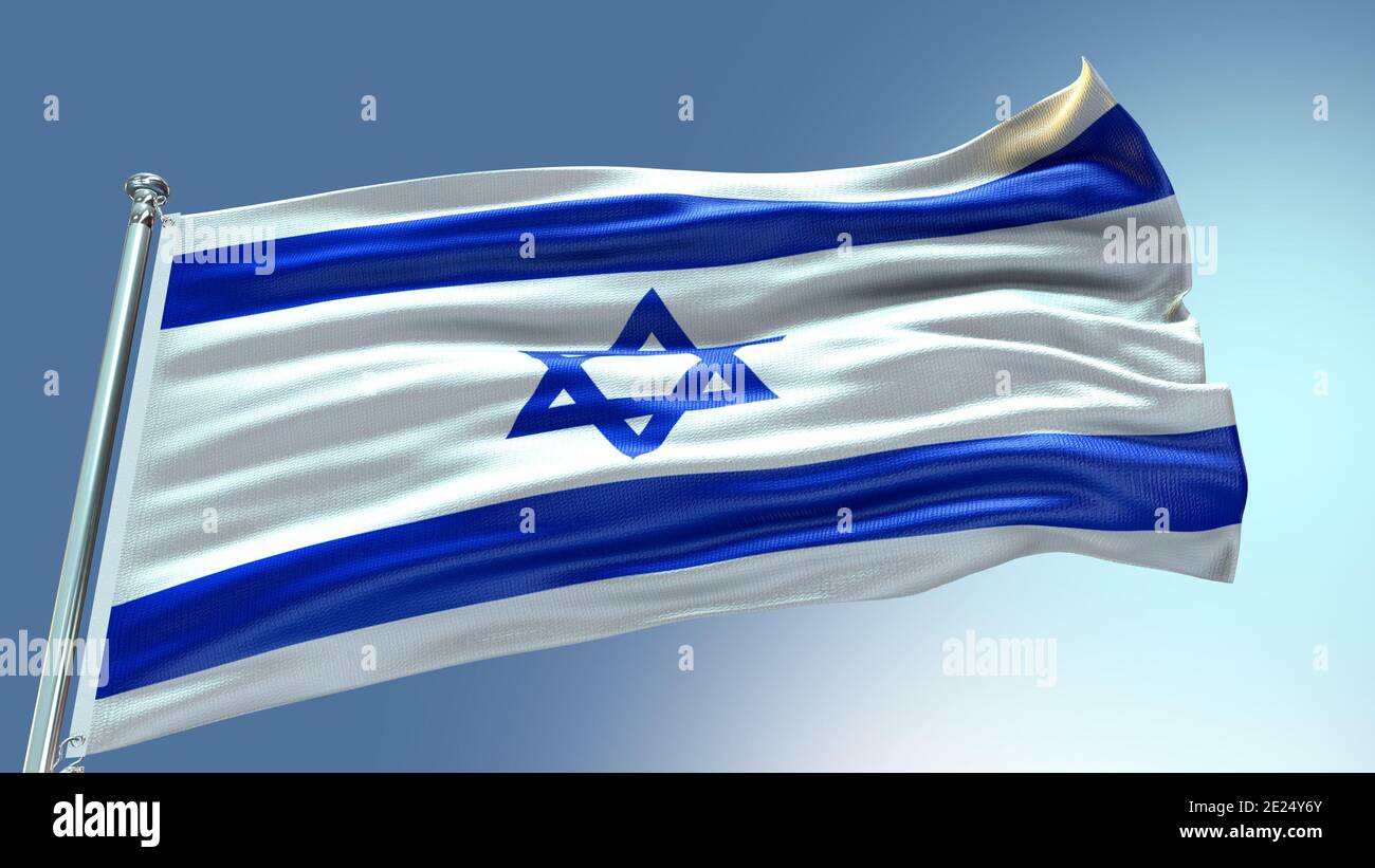 Israel flag with texture waving in blue sky Stock Photo - Alamy