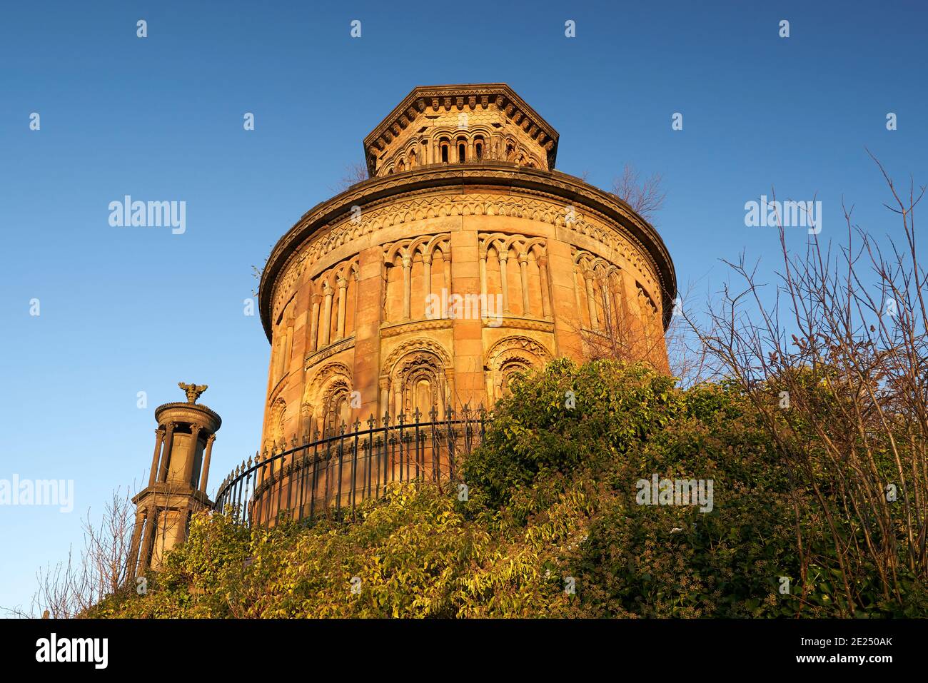 The Monteath Mausoleum in the Glasgow Necropolis on a beautiful snowy winters day Stock Photo