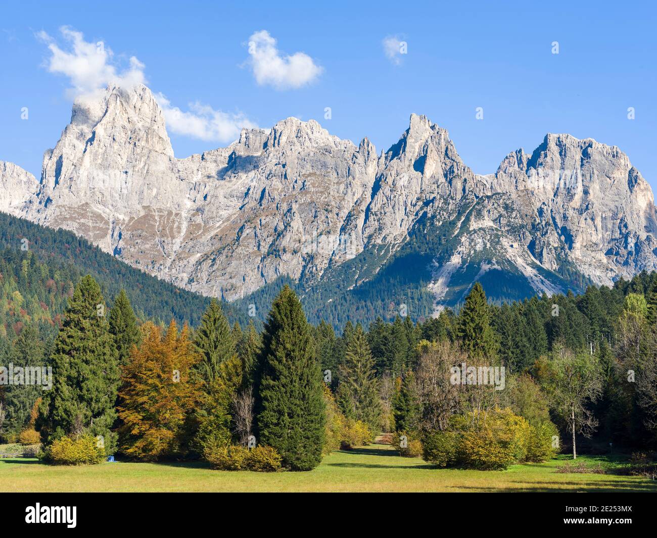 Valle del Canali in the mountain range Pale di San Martino, part of UNESCO world heritage Dolomites, in the dolomites of the Primiero.  Europe, Centra Stock Photo