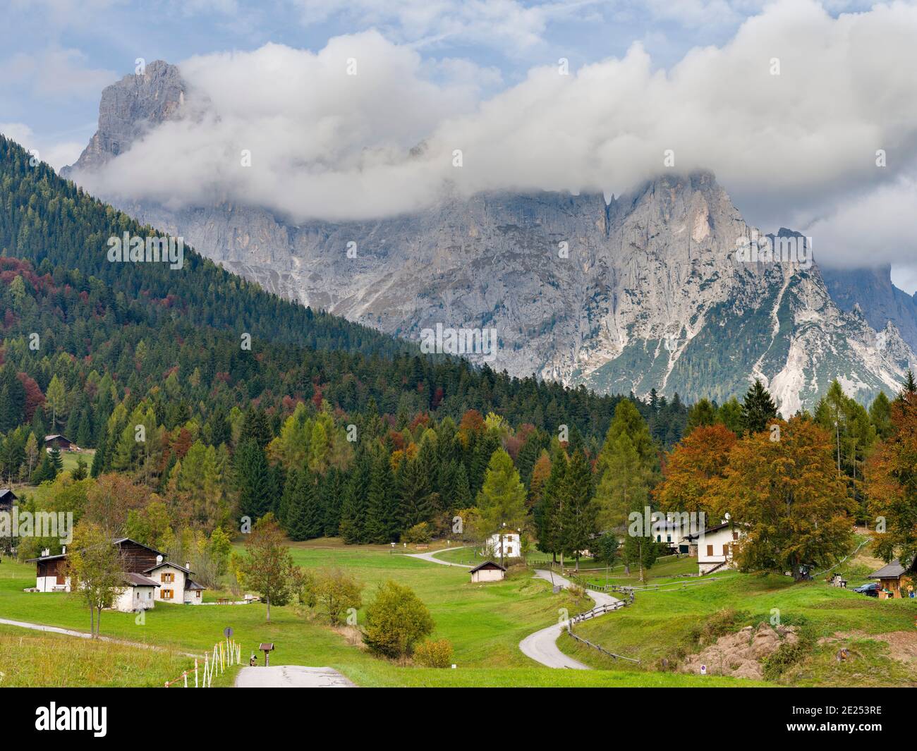 Valle del Canali in the mountain range Pale di San Martino, part of UNESCO world heritage Dolomites, in the dolomites of the Primiero.  Europe, Centra Stock Photo