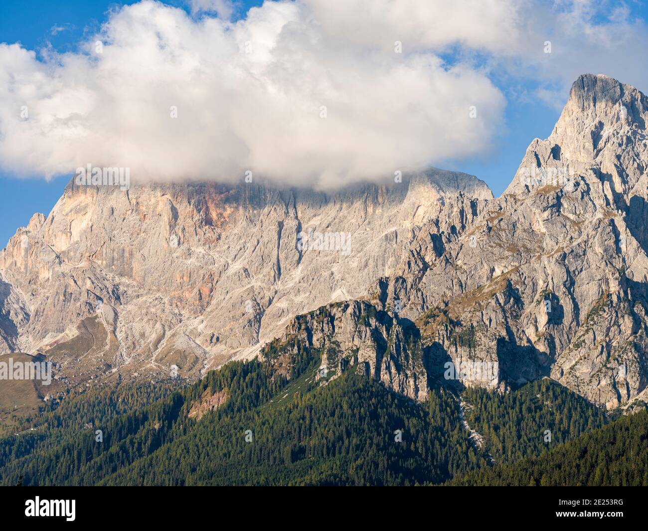 Val Cismon and the  Pale di San Martino, part of UNESCO world heritage Dolomites, in the dolomites of the Primiero.  Europe, Central Europe, Italy Stock Photo