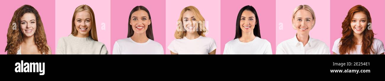 Collection of caucasian smiling young women portraits Stock Photo - Alamy