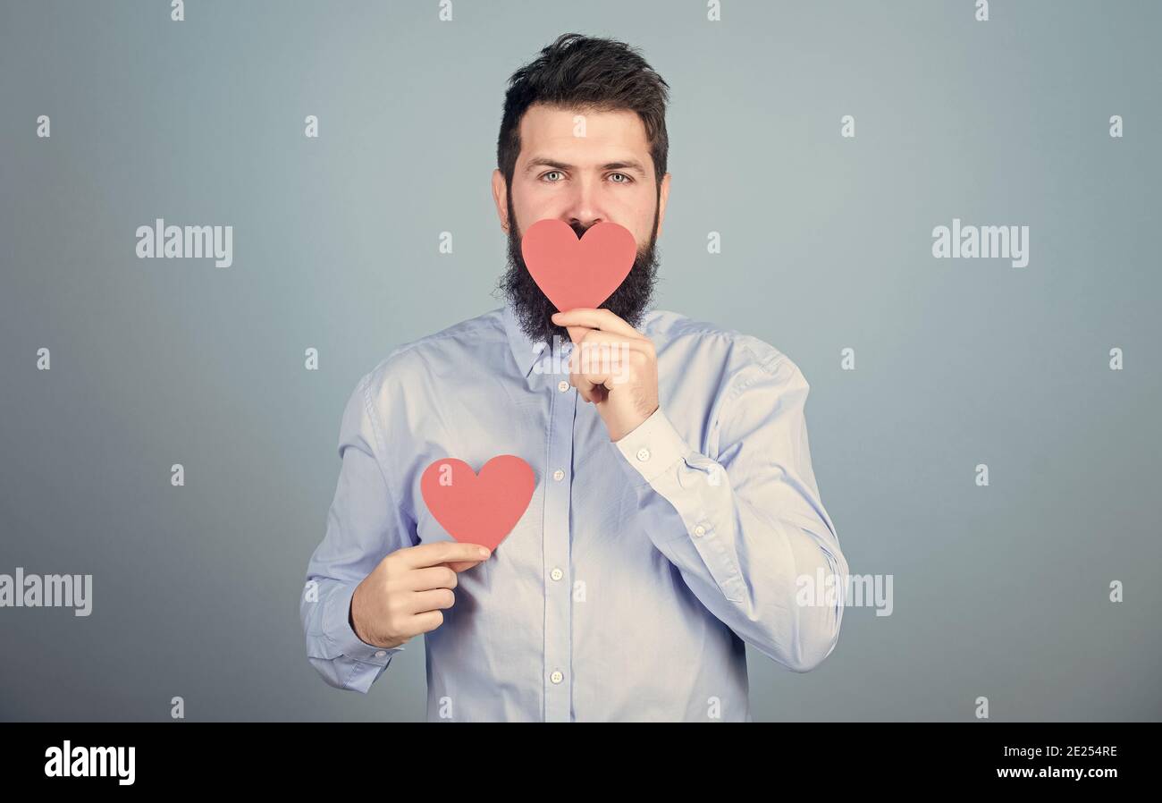 Sweet Kiss Man Bearded Hipster With Heart Valentine Card Celebrate Love Guy With Beard And