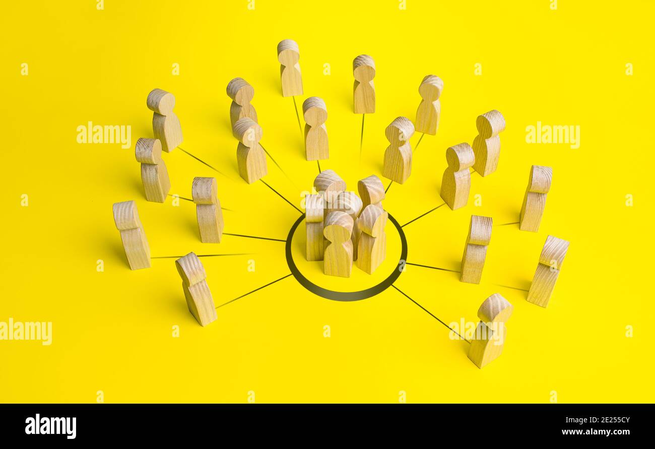 People gather in a group. Engaging the public and creating an organized community. Political movement, volunteering, social organizations, activists. Stock Photo