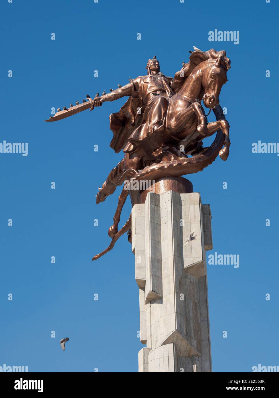 Manas square in front of the Philharmonics and the  monument  Manas killing the dragon. The capital Bishkek . Asia, Central Asia, Kyrgyzstan Stock Photo