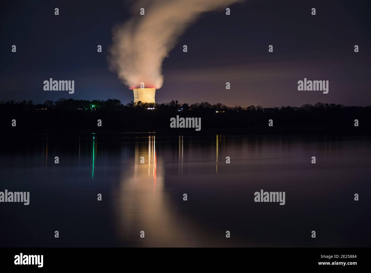 Russellville, AR/USAMarch 1, 2020 Night view of Arkansas Nuclear One