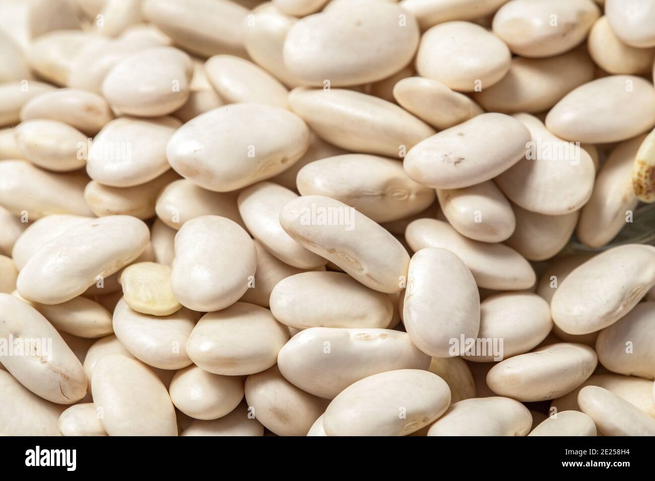 Pile of big ripe white kidney beans on the table before cooking. Stock Photo