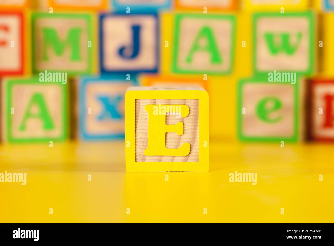 Photograph of colorful Wooden Block Letter E Stock Photo Alamy