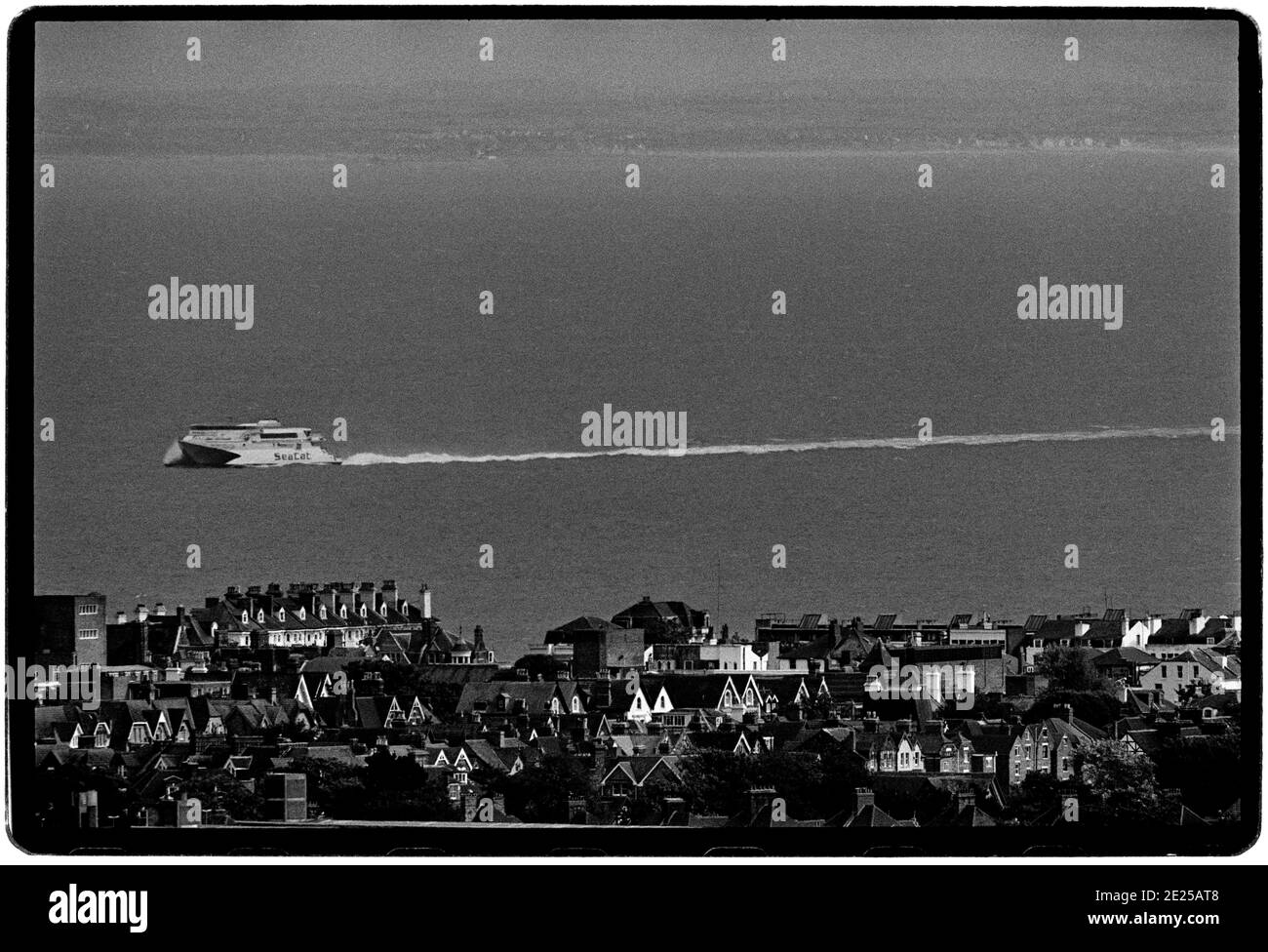 English Channel looking to Cap Gris Nez France 1996 Sea Cat coming into Folkestone Stock Photo