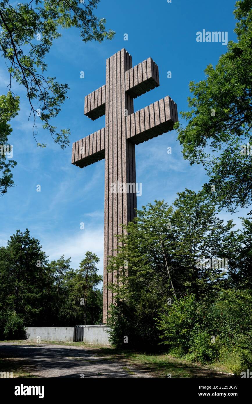 Colombey-les-Deux-Eglises (north-eastern France): the Charles de Gaulle Memorial. Cross of Lorraine Stock Photo