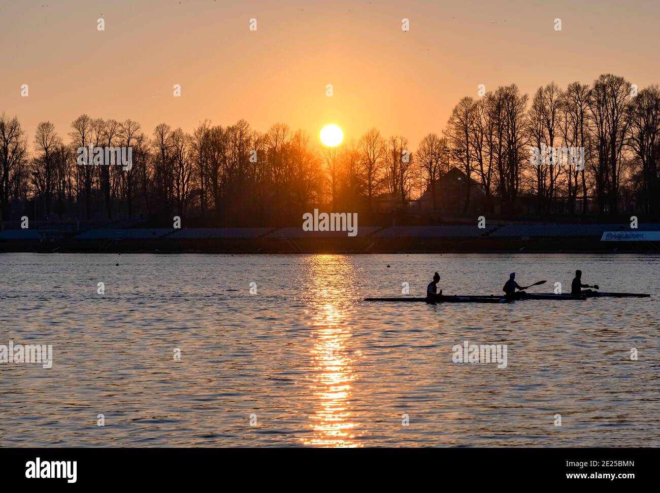 Canoe at sunset Stock Photo