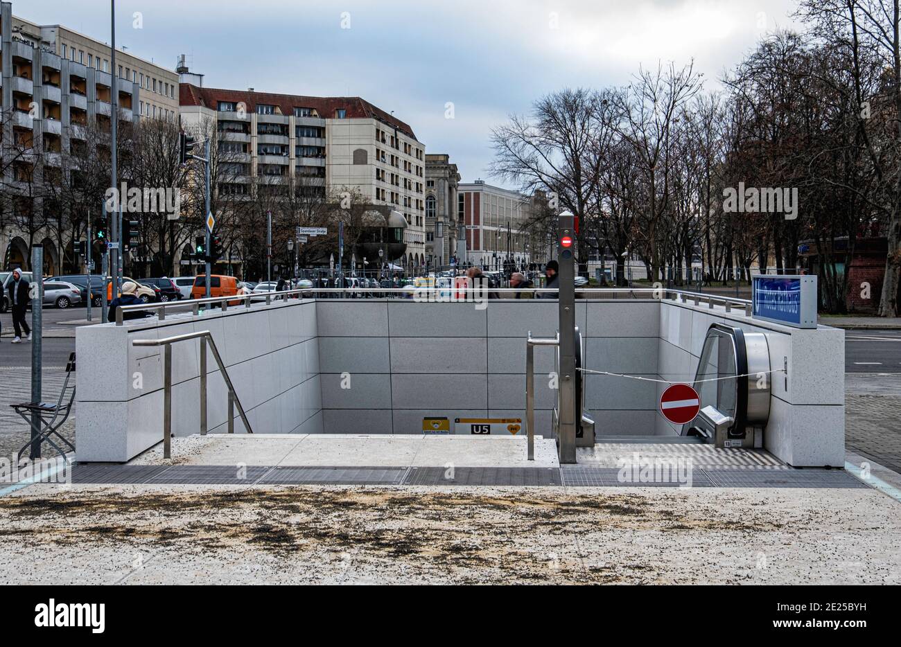 Germany, Berlin-Mitte. New Rotes Rathaus underground U-Bahn railway station extension of U5 line in front of Town hall opened 4 December 2020. Stock Photo