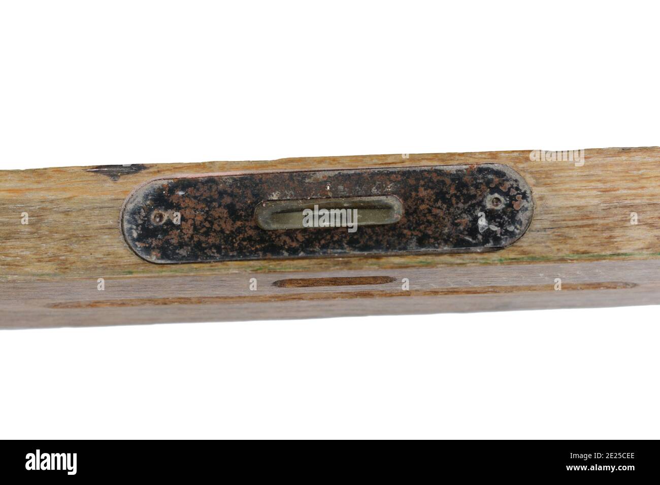 Detail of Old wooden construction level, isolated on white background