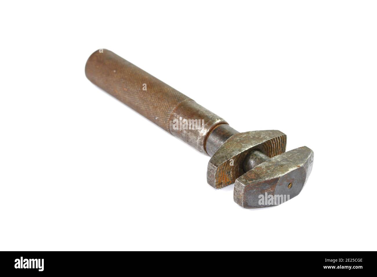 Old Rusty Adjustable Wrench (Spanner) Isolated on White Background Stock Photo