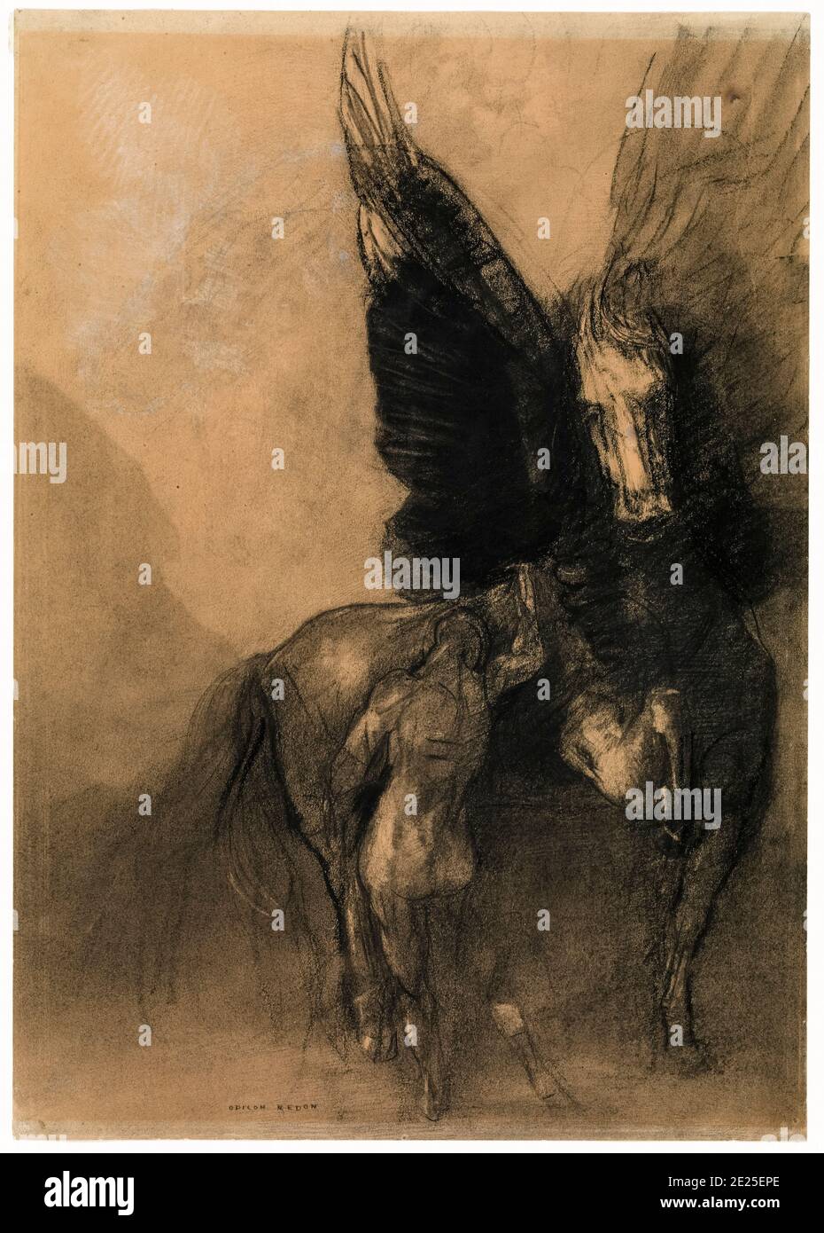Pegasus and Bellerophon, drawing by Odilon Redon, circa 1888 Stock Photo