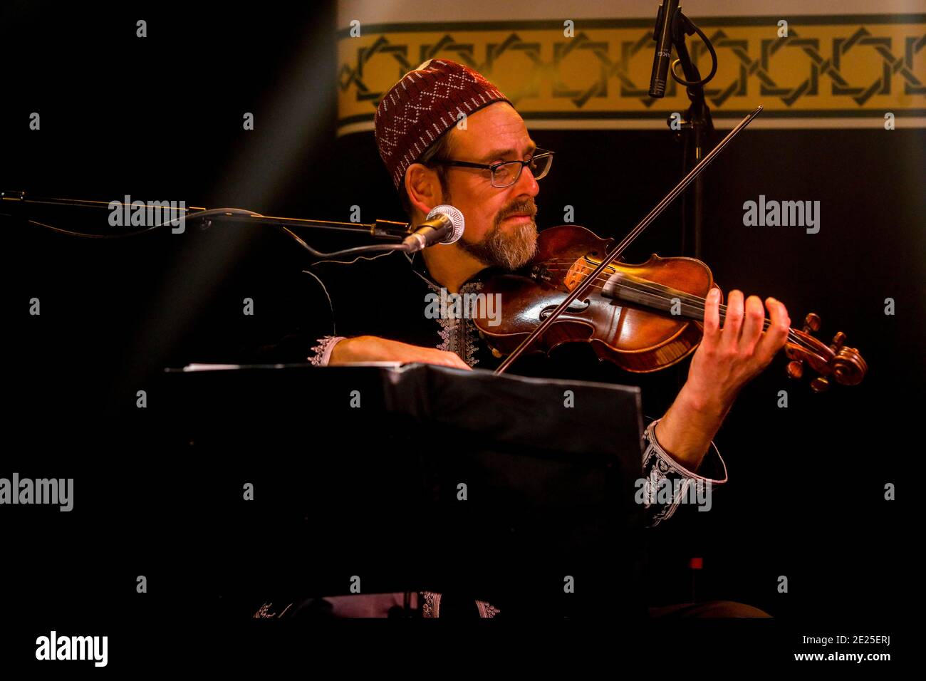 Al Firdaus sufi band performing at the Apollo Theatre to celebrate the Mawlid muslim festival, Paris, France. Stock Photo
