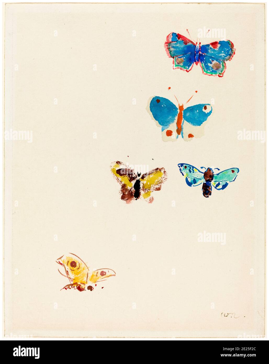 Five Butterflies, painting by Odilon Redon, circa 1912 Stock Photo