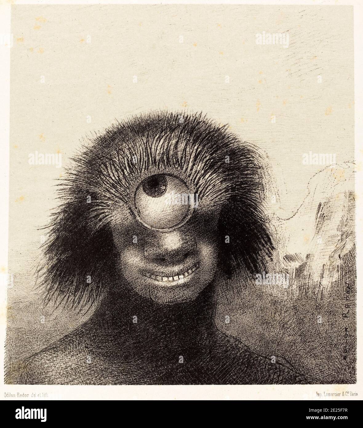 Odilon Redon, lithograph, The deformed polyp, floated on the shores, a sort of smiling and hideous, Cyclops, 1883 Stock Photo