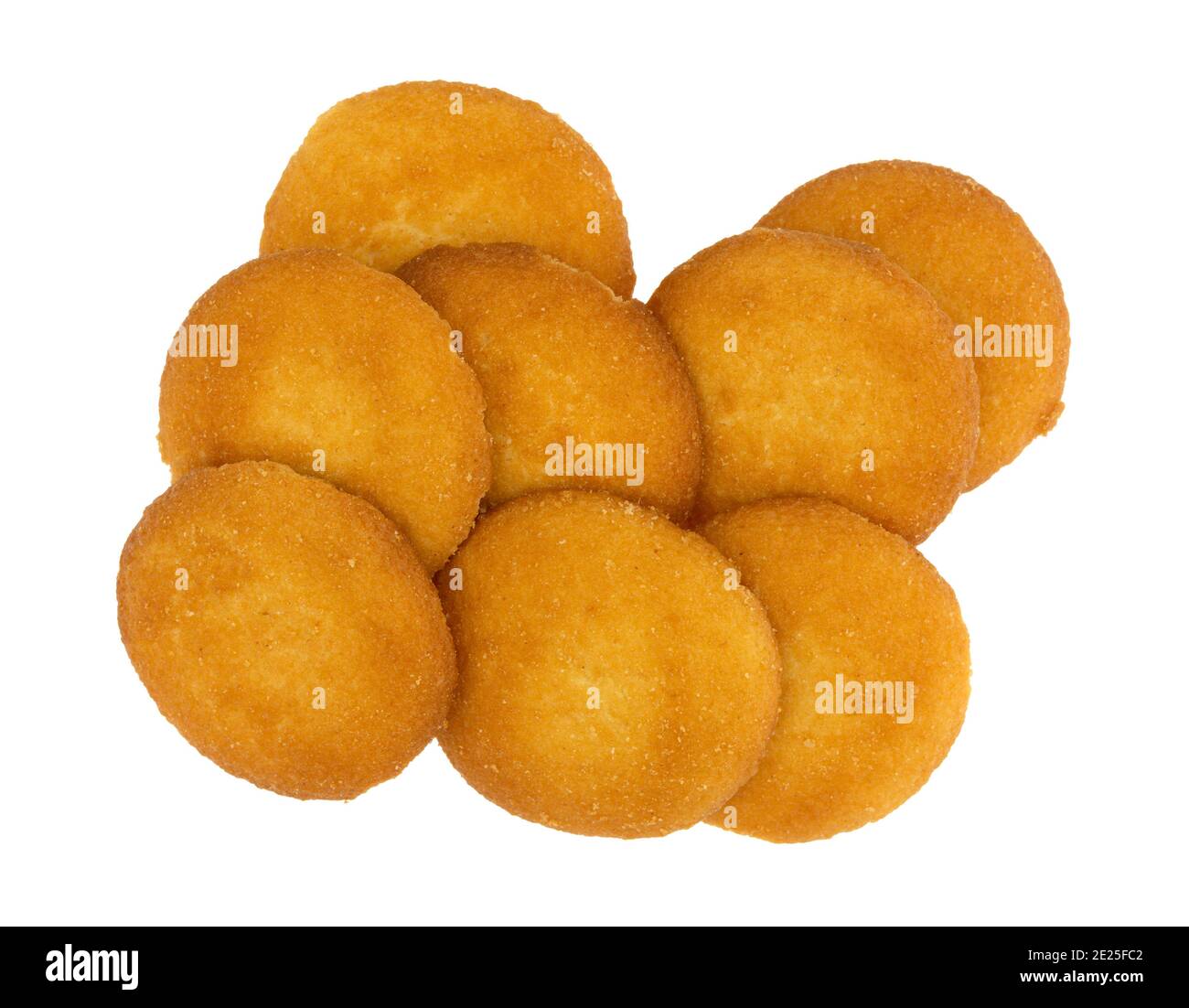 Top view of a group of vanilla flavor wafers isolated on a white background. Stock Photo