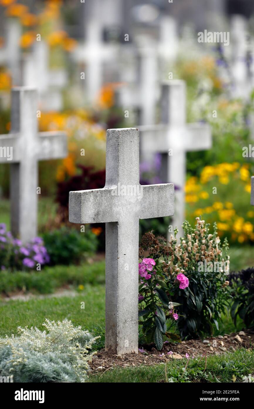 All Saints Day in a cemetery. Military cemetery. Second World War II.  Annecy. France. Stock Photo