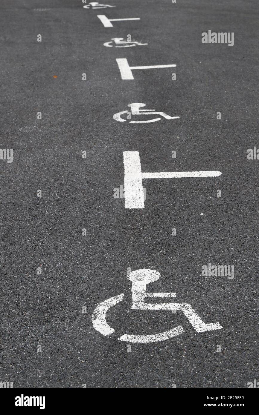 Disabled parking space.   France. Stock Photo