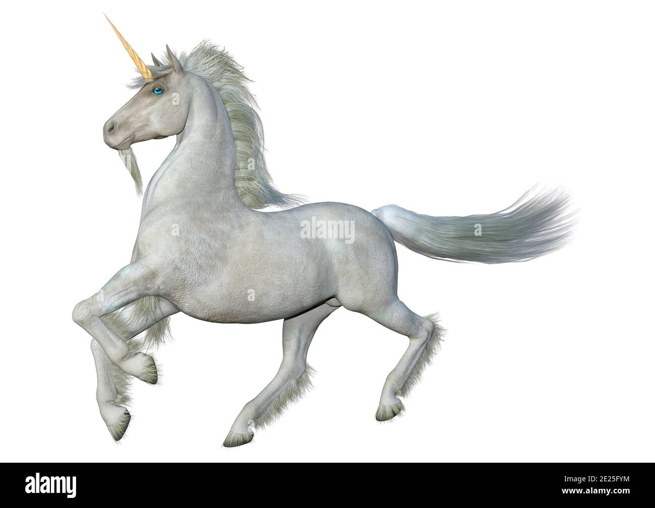 3D rendering of a fantasy white unicorn isolated on white background ...