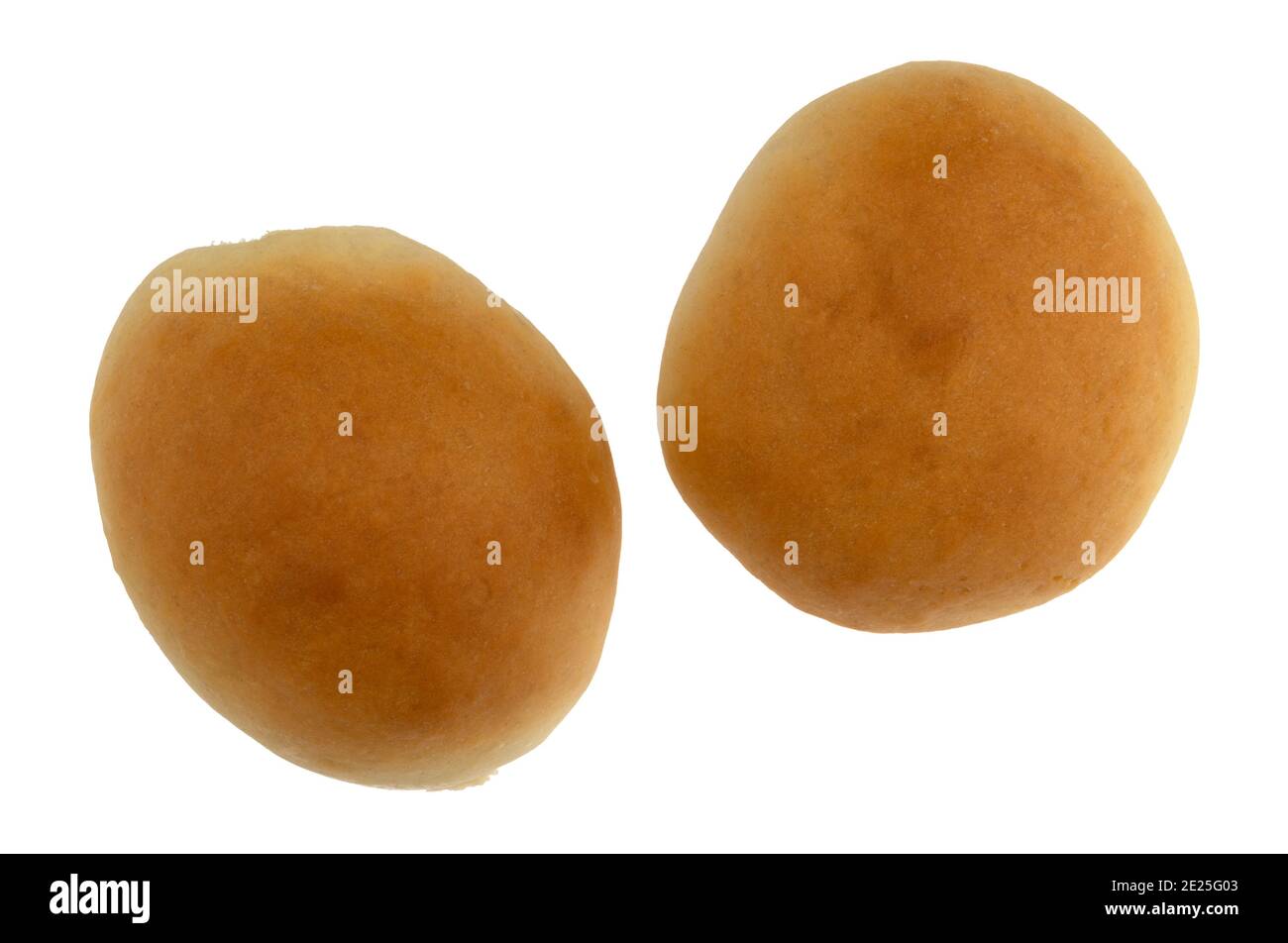 Top view of two fresh homemade yeast rolls isolated on a white background. Stock Photo