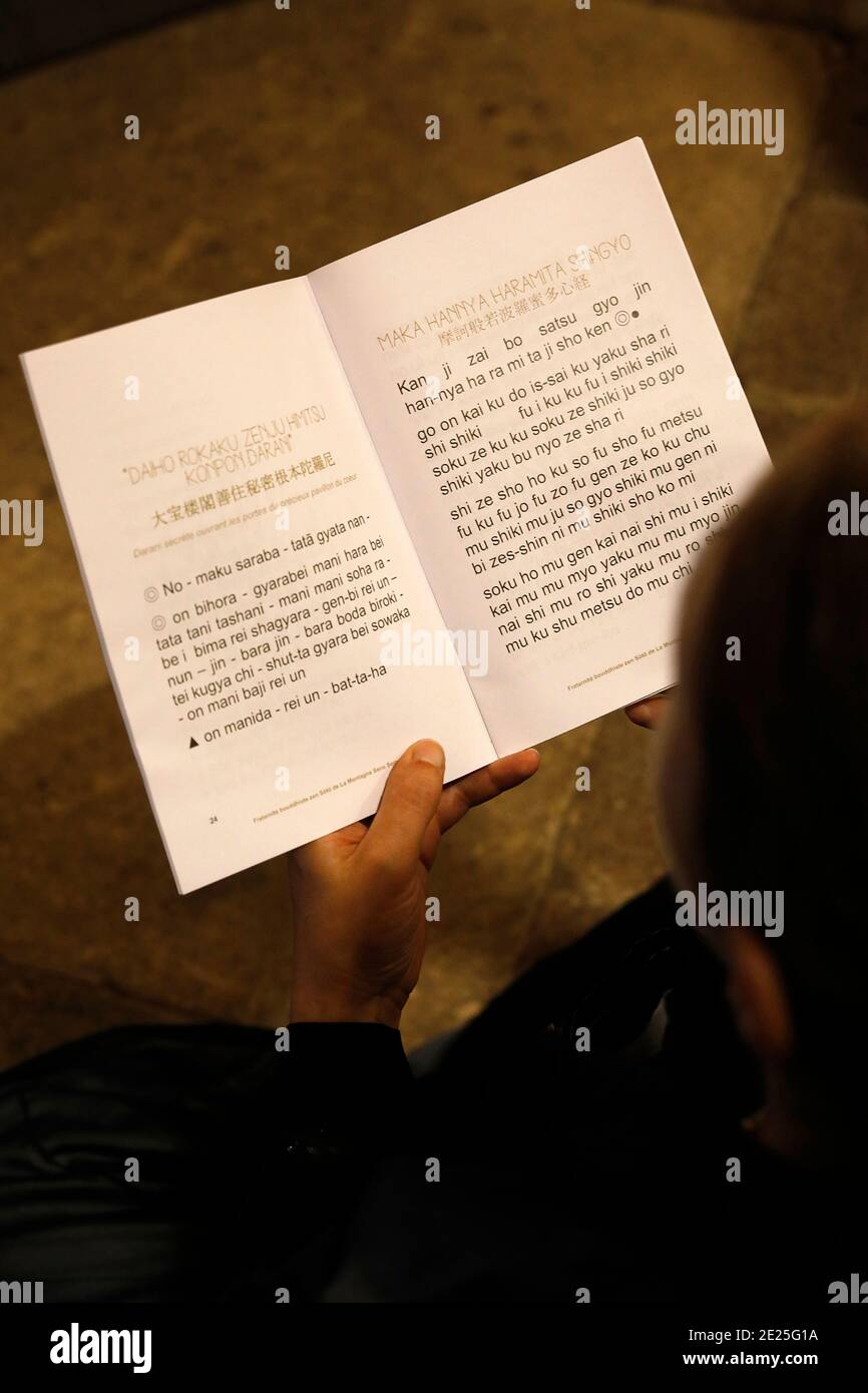 Orval trappist abbey, Belgium. Zen buddhist retreat. Ceremony book. Maka Hannya Haramita Shingyo sutra Stock Photo