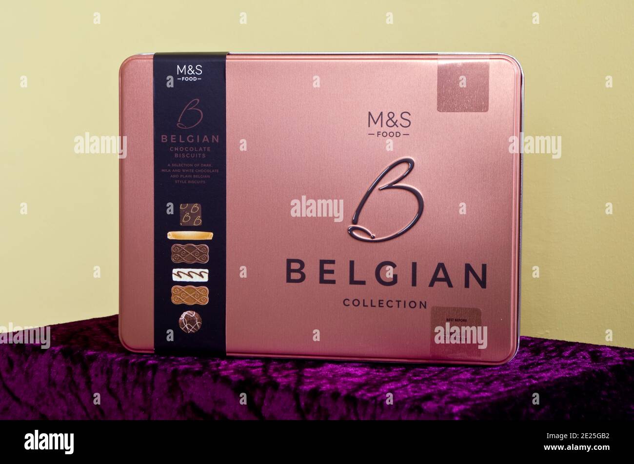 Tin of M&S Food Belgian Collection Chocolate Biscuits, UK Stock Photo