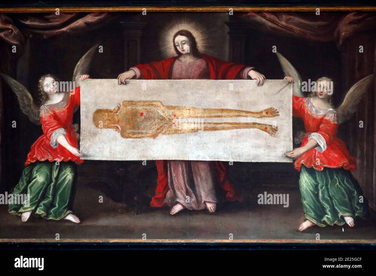 Saint Pierre church. The Shroud of Turin. Painting. Beaume Les
