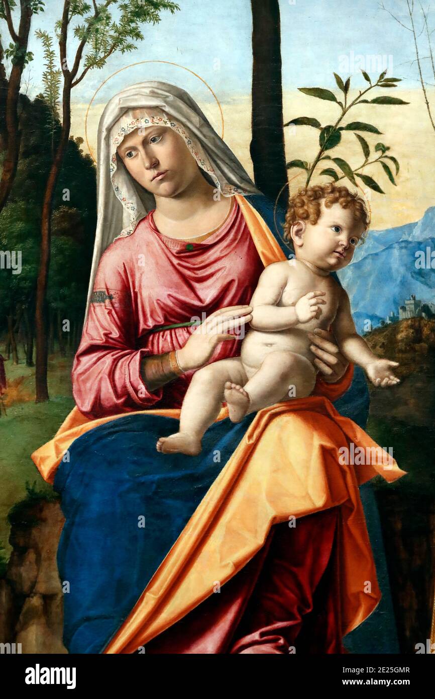 Gallerie dell'Accademia.  Virgin and Child with Saints Jerome and Louis of Toulouse by Giambattista Cima da Conegliano. Detail. 15 th century. Stock Photo