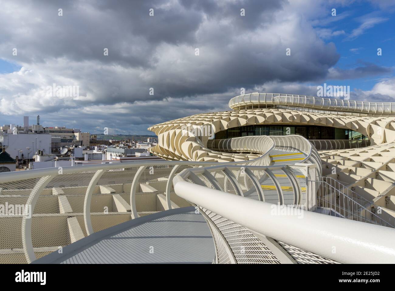 Seville, Spain - 10 January, 2021: top of the Metropol Parasol landmark structure and view of the city of Seville Stock Photo