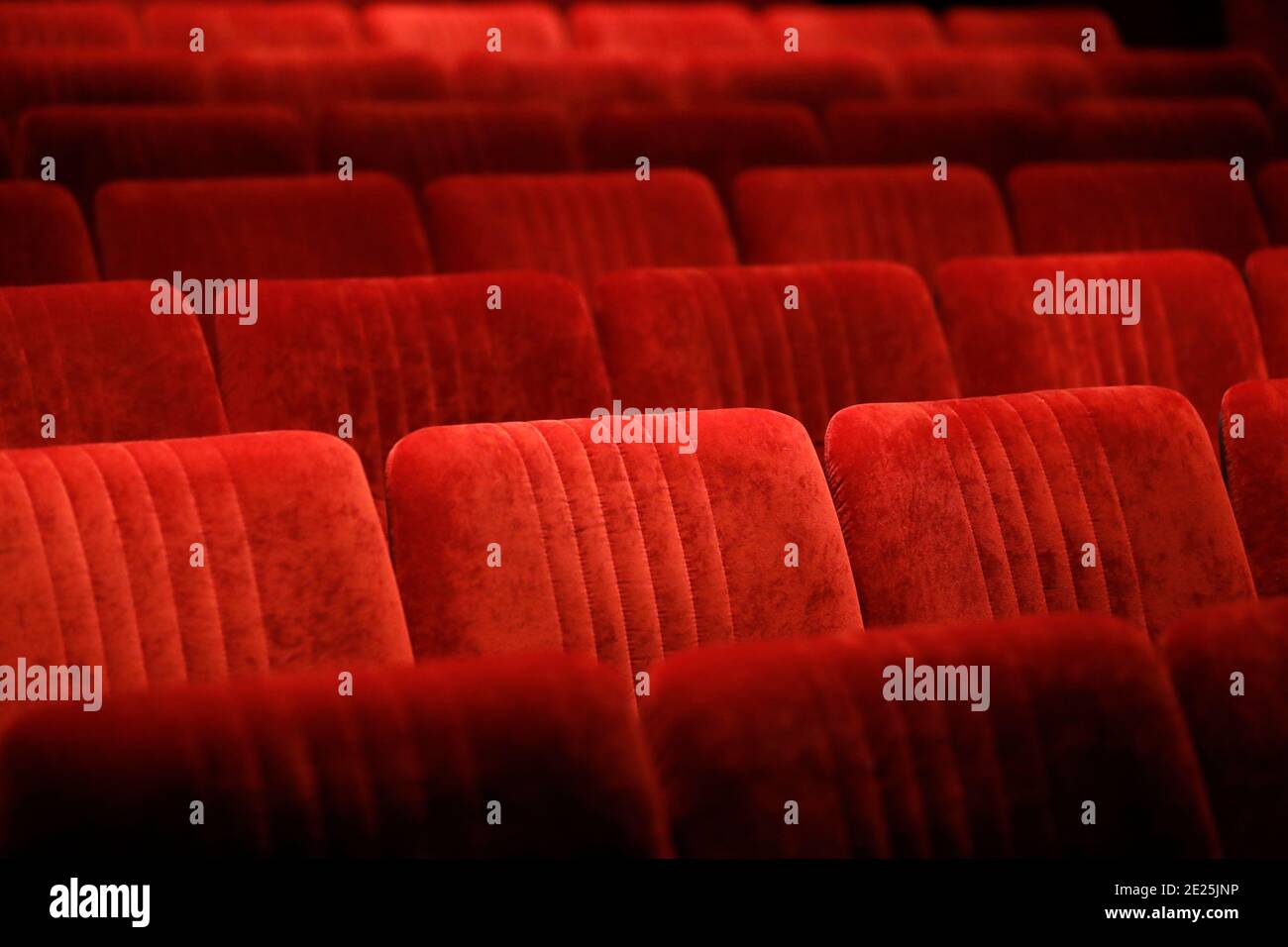Empty red seats in theater.  Saint Gervais. France. Stock Photo