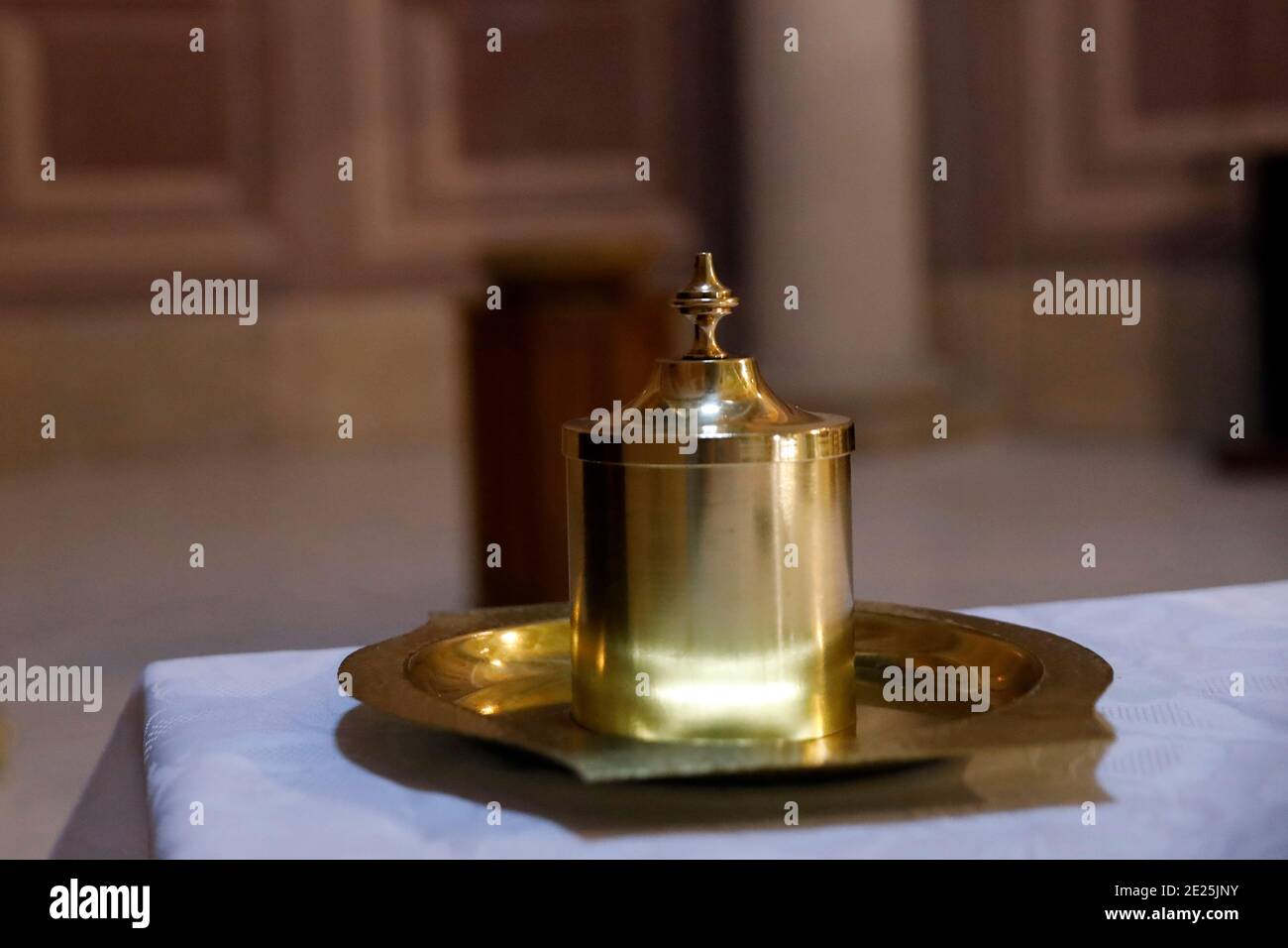 Catholic church. Baptismal liturgy. Holy chrism. France Stock Photo Alamy