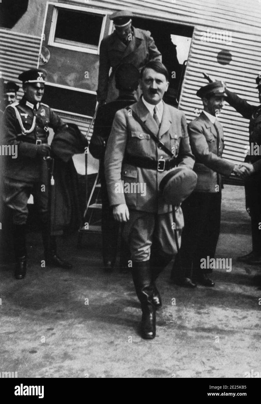 Hitler shown exiting a Lufthansa aircraft Stock Photo