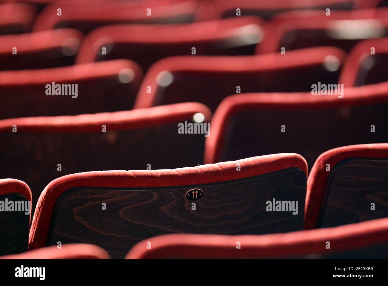 Empty red seats in theater.  Saint Gervais. France. Stock Photo