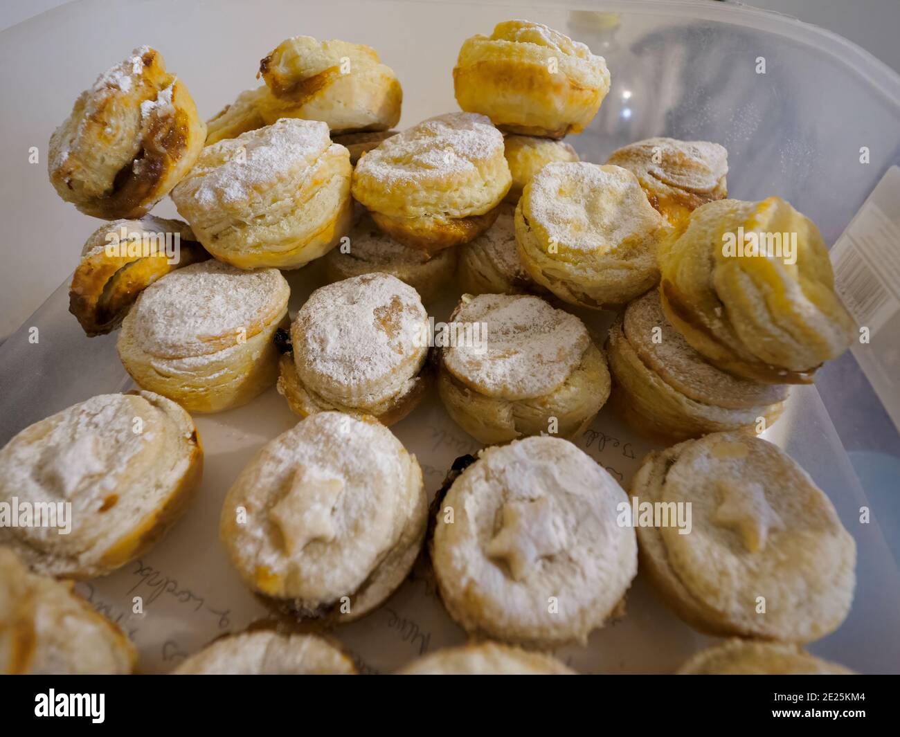 Tupperware container with lots of Mince pies, UK Stock Photo