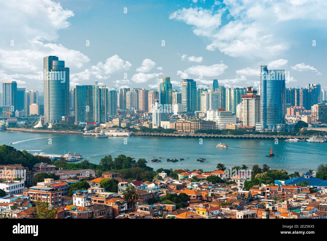 Xiamen, China city skyline from Gulangyu Island in the afternoon. Stock Photo