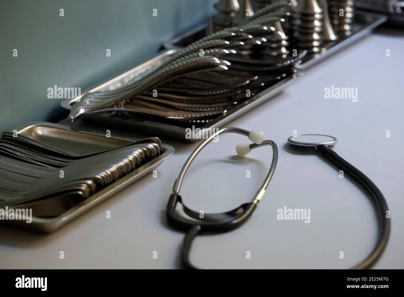 Medical instruments sitting on doctors desk. France Stock Photo Alamy
