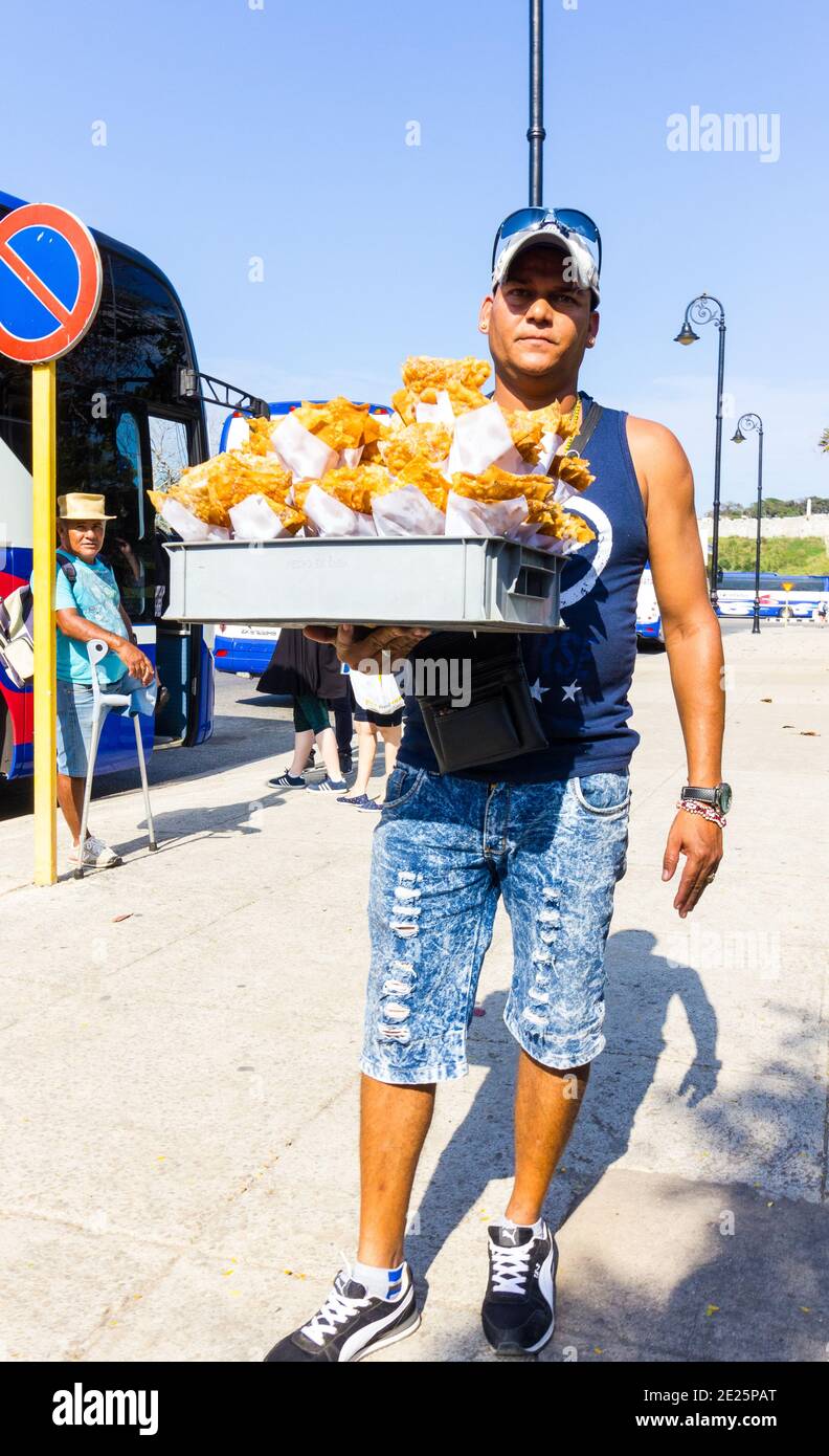 Street vendor selling fried food on the street in Havana Cuba Stock Photo