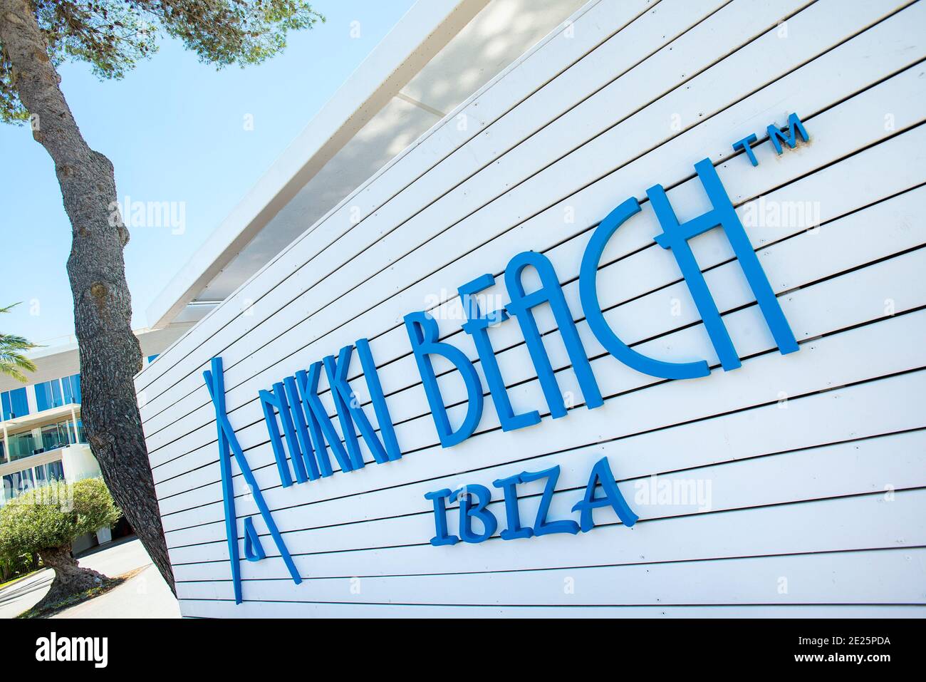 Nikki Beach Club Entrance, Santa Eulalia, Ibiza, Baleares, España Stock Photo