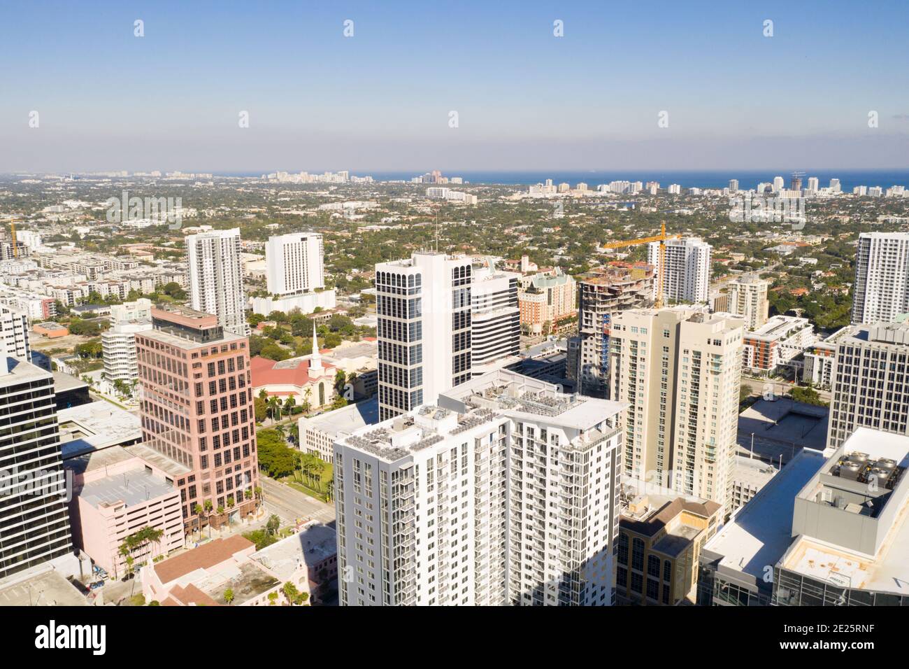 Aerial view above Downtown Fort Lauderdale FL showing the ocean Stock Photo  - Alamy, image size:1300x956