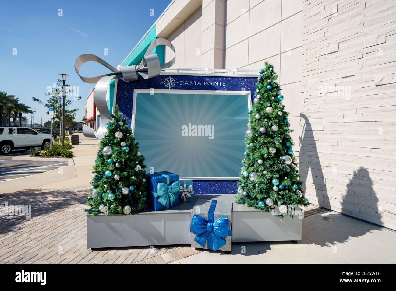 Holiday photo kiosk at Dania Pointe Shopping and lifestyle center Florida USA Stock Photo