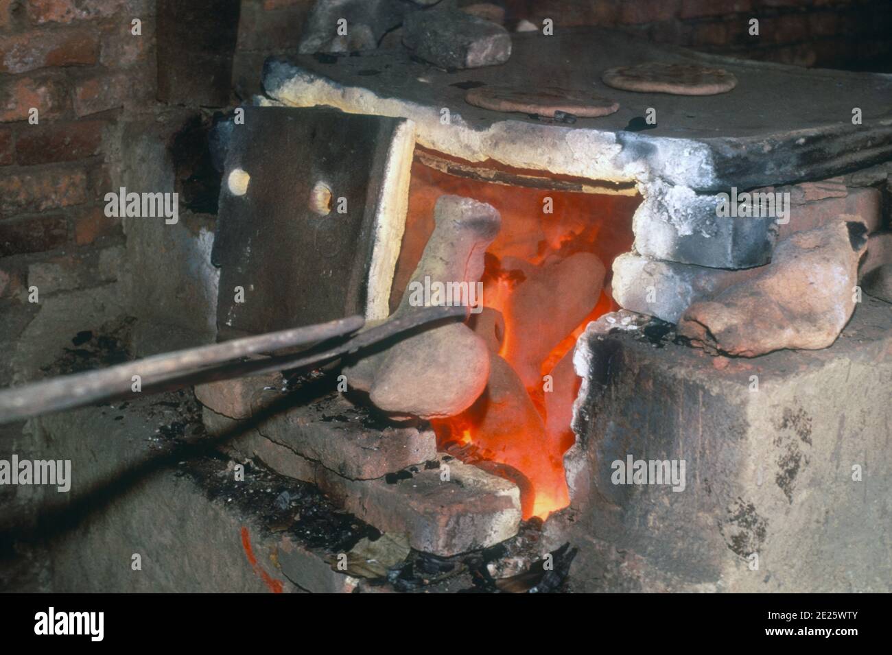 Furnace used in the process of lost wax metal casting of statues and figurines in Nepal Stock Photo