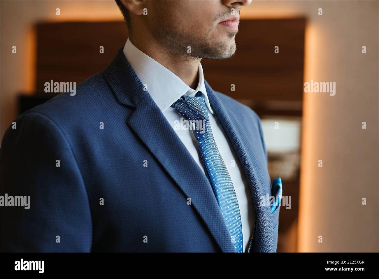 Unrecognizable handsome man in a blue tie and formal blue suit Stock ...