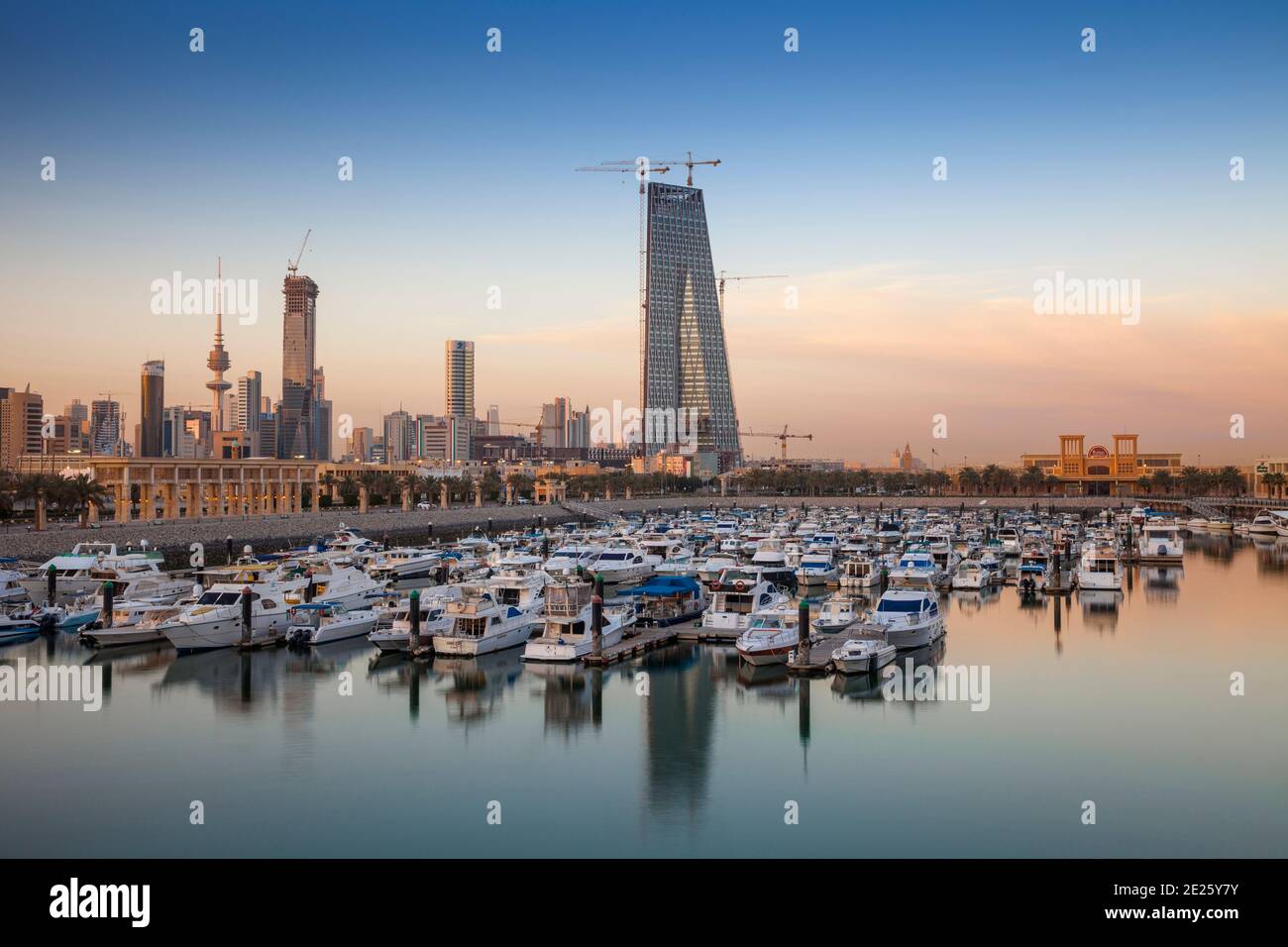 Kuwait, Kuwait City, Souk Shark Shopping Center and Marina with new Central Bank of Kuwait in distance Stock Photo