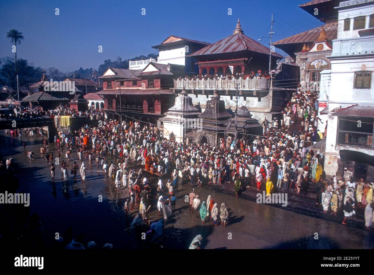 Pashupatinath Temple is a Hindi Temple dedicated to the Lord Shiva and is one of the four most important religious sites in Asia for devotees of Shiva. It was created in the 5th century and is situated on the banks of the Bagmati River. Photo taken in 1974. It is now a UNESCO World Heritage Site. Stock Photo