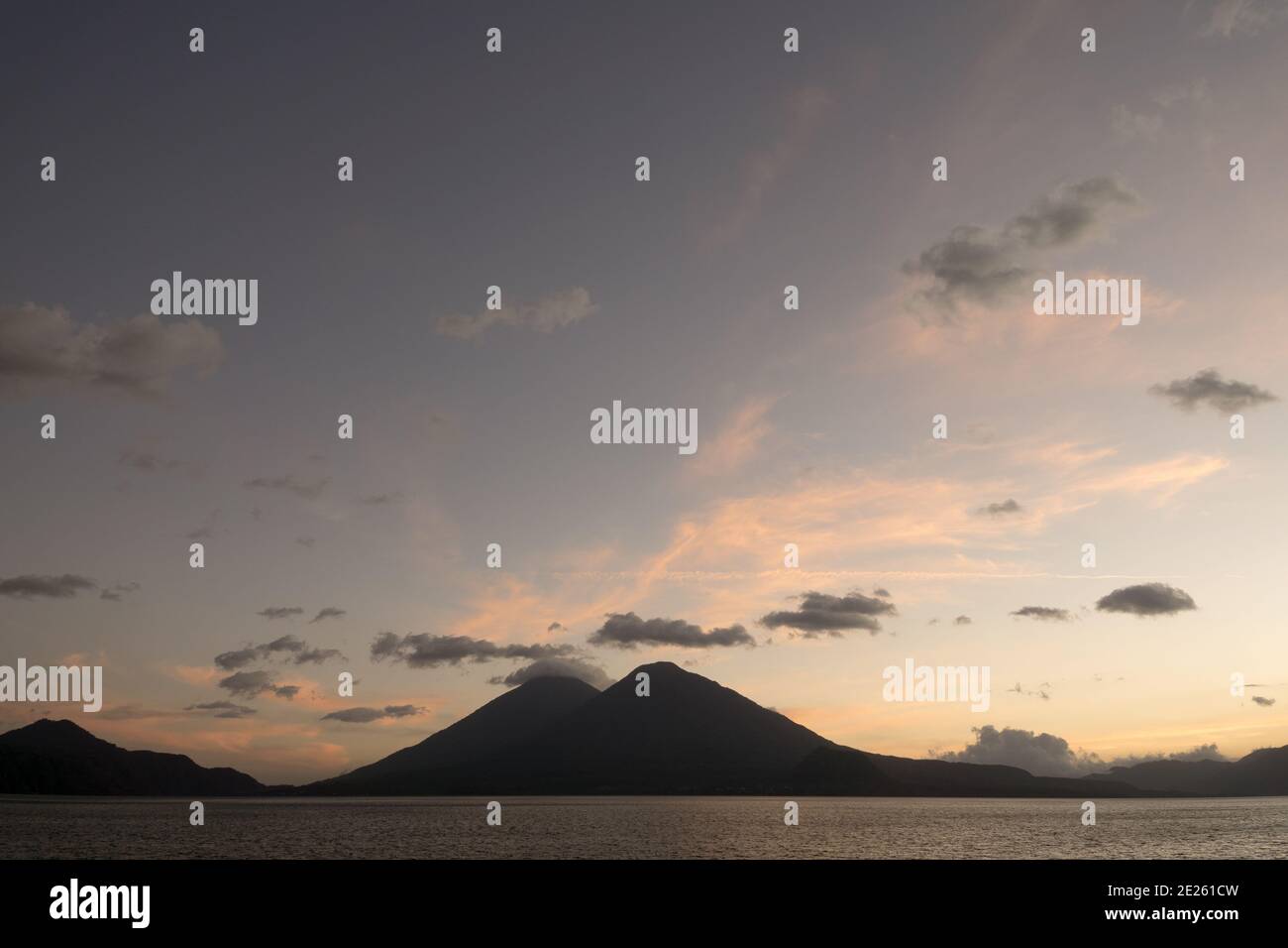 Guatemala, Central America: sunset at lake Atitlán (Atitlan) with volcanos Atitlan and Toliman Stock Photo