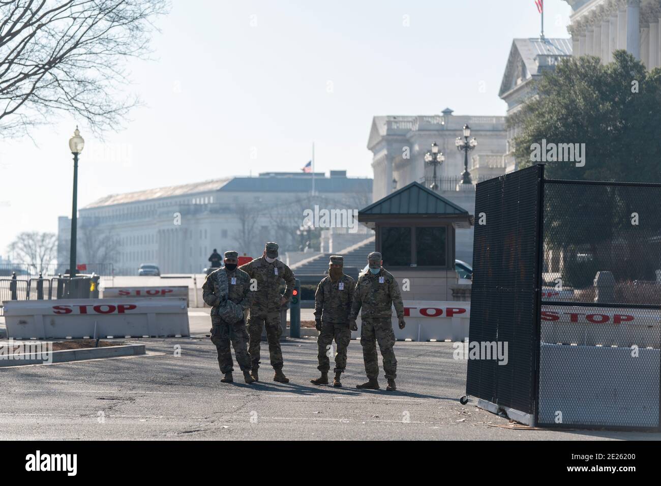Washington DC- National Guard members stand watch at the Capitol. Photo Credit: Chris Kleponis/Sipa, USA. 12th Jan, 2021. Credit: Sipa USA/Alamy Live News Stock Photo