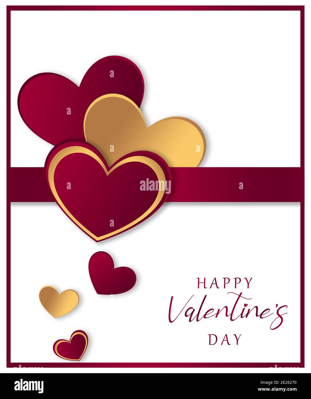 Romantic Valentine's day card with gold and red hearts on white ...